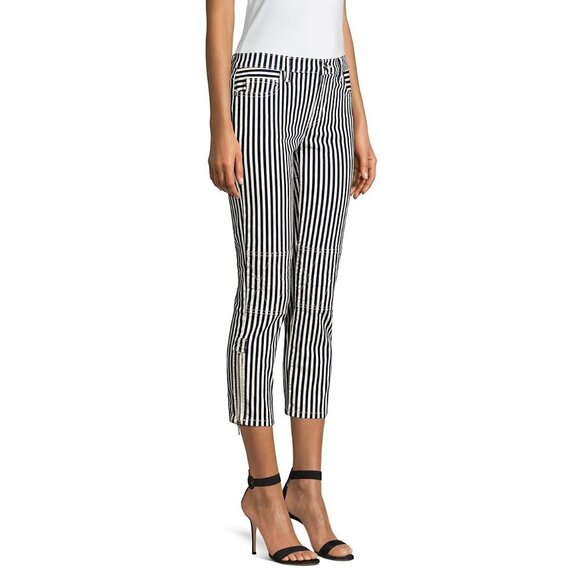 NWT Current | Elliott blue, warm white stripe skinny cropped stitch accent jeans - Picture 10 of 16